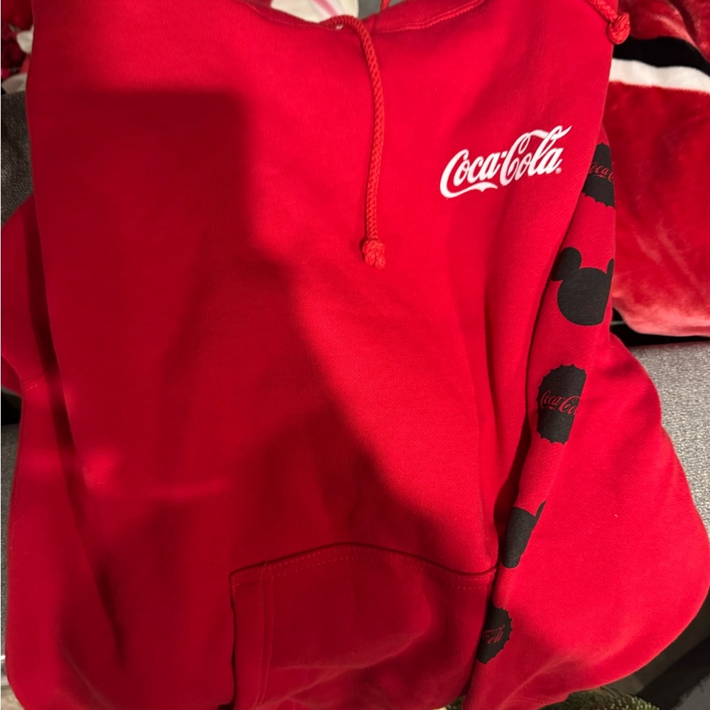 Coca-Cola Red Hoodie with Mickey Mouse Design
